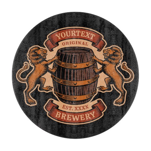 ヴィンテージライオンオークバレルパーソナライズされたブルワリービール カッティングボード (正面)