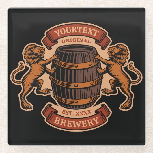ヴィンテージライオンオークバレルパーソナライズされたブルワリービール ガラスコースター (正面)