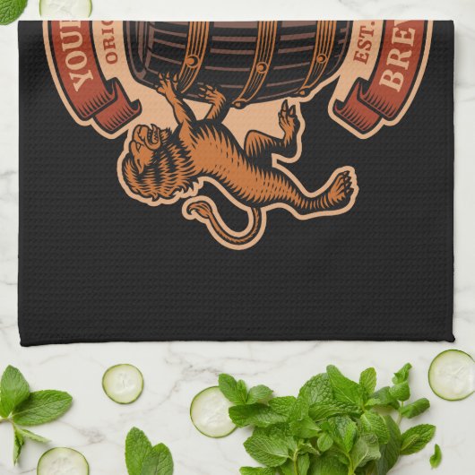 ヴィンテージライオンオークバレルパーソナライズされたブルワリービール キッチンタオル (折り畳み)