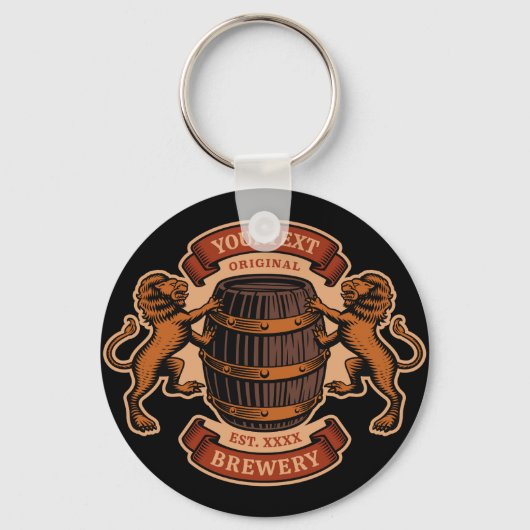 ヴィンテージライオンオークバレルパーソナライズされたブルワリービール キーホルダー (正面)