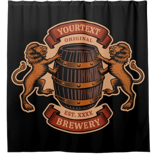 ヴィンテージライオンオークバレルパーソナライズされたブルワリービール シャワーカーテン (正面)