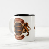 ヴィンテージライオンオークバレルパーソナライズされたブルワリービール ツートーンマグカップ (正面左)