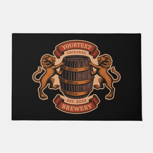 ヴィンテージライオンオークバレルパーソナライズされたブルワリービール ドアマット (正面)