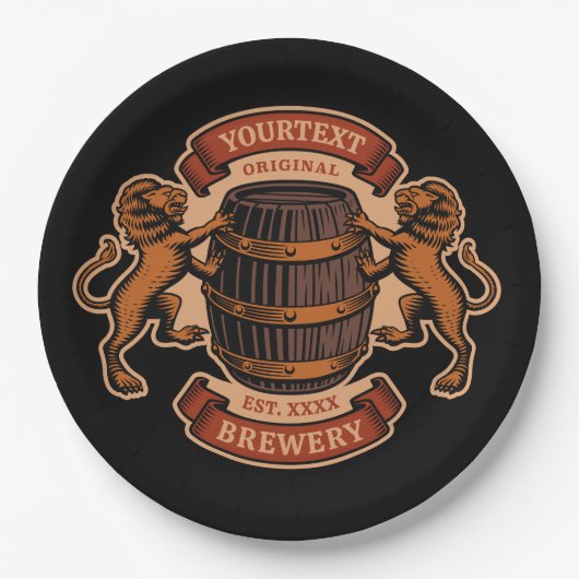 ヴィンテージライオンオークバレルパーソナライズされたブルワリービール ペーパープレート (正面)