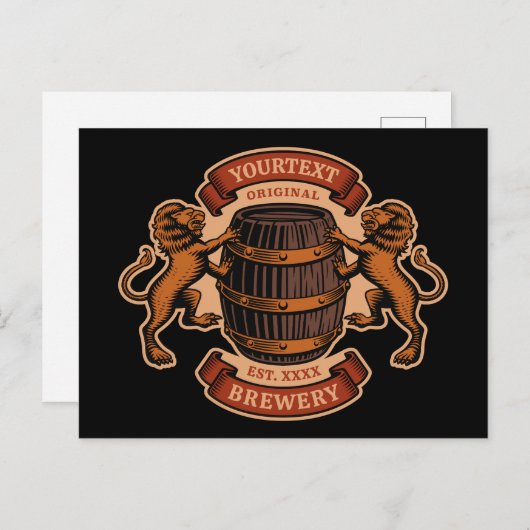 ヴィンテージライオンオークバレルパーソナライズされたブルワリービール ポストカード (正面/裏面)