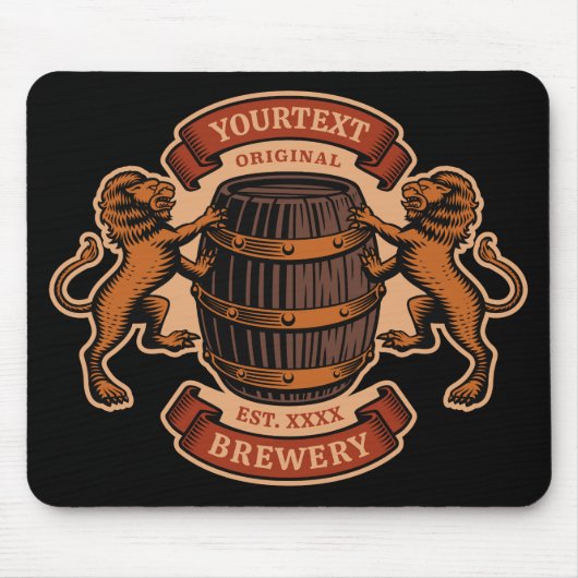 ヴィンテージライオンオークバレルパーソナライズされたブルワリービール マウスパッド (正面)