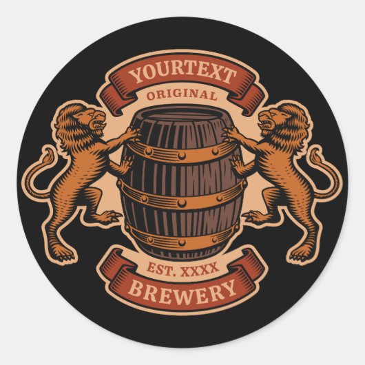 ヴィンテージライオンオークバレルパーソナライズされたブルワリービール ラウンドシール (正面)