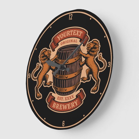 ヴィンテージライオンオークバレルパーソナライズされたブルワリービール ラージ壁時計 (傾斜)