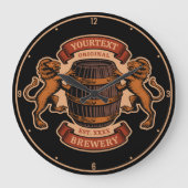 ヴィンテージライオンオークバレルパーソナライズされたブルワリービール ラージ壁時計 (正面)
