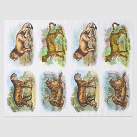 ヴィンテージライオンタイガーデコップコラージュ 薄葉紙 (正面)