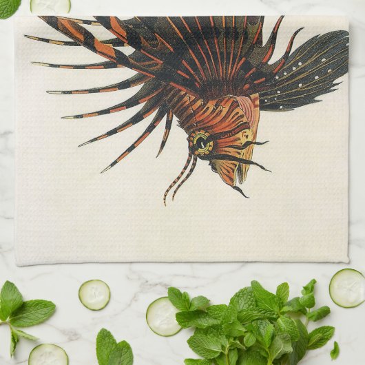 ヴィンテージライオンフィッシュ、海洋海生命動物 キッチンタオル (折り畳み)
