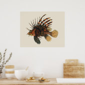 ヴィンテージライオンフィッシュ、海洋海生命動物 ポスター (キッチン)