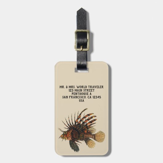 ヴィンテージライオンフィッシュ、海洋海生命動物 ラゲッジタグ (正面縦)