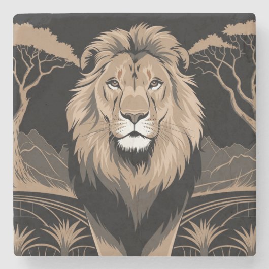 ヴィンテージライオンポートレート ストーンコースター (正面)