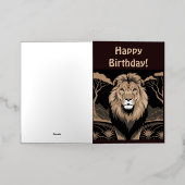 ヴィンテージライオンポートレート 箔グリーティングカード (外側レイダウン)
