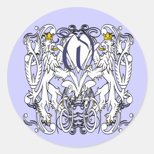 ヴィンテージライオン白と金ゴールドの冠、舌 ラウンドシール (正面)