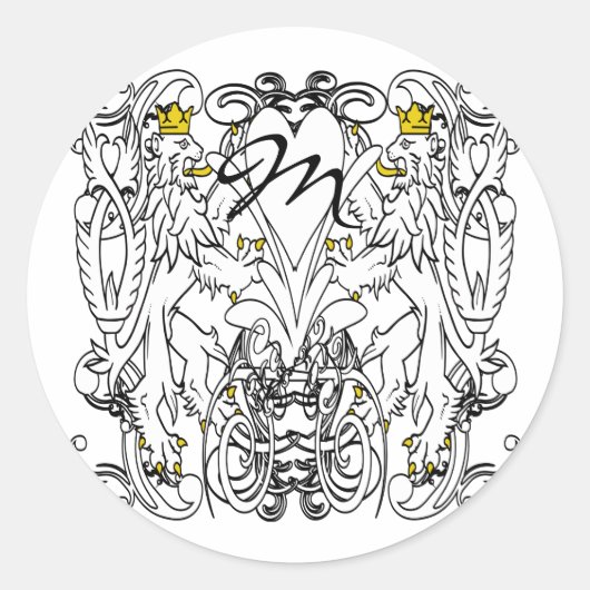 ヴィンテージライオン白と金ゴールドの冠、舌 ラウンドシール (正面)