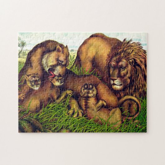 ヴィンテージライオン絵を描ファミリーbyグルジア・クレア ジグソーパズル (横)