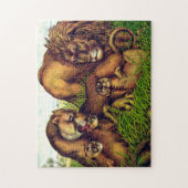 ヴィンテージライオン絵を描ファミリーbyグルジア・クレア ジグソーパズル (縦)