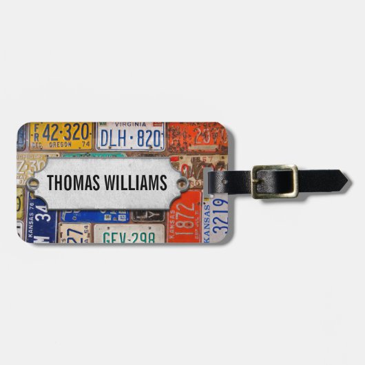 ヴィンテージライセンスプレートと金属ラベル ラゲッジタグ (正面横)