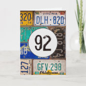 ヴィンテージライセンスプレート92番目の誕生日 カード (正面)