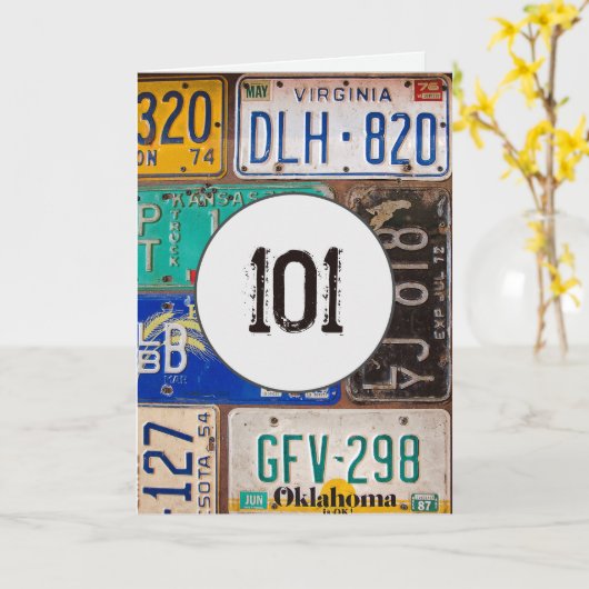 ヴィンテージライセンスプレート(101番目の誕生日) カード (黄色い花)