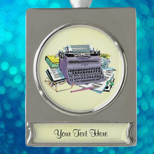 ヴィンテージライターズツールタイプライター紙鉛筆 シルバープレートバナーオーナメント