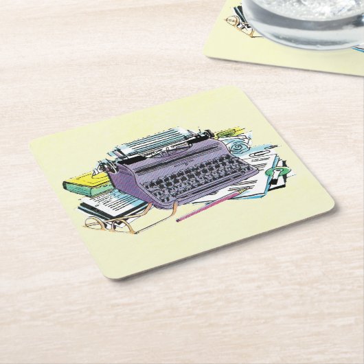 ヴィンテージライターズツールタイプライター紙鉛筆 スクエアペーパーコースター (アングル)