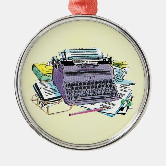 ヴィンテージライターズツールタイプライター紙鉛筆 メタルオーナメント (正面)