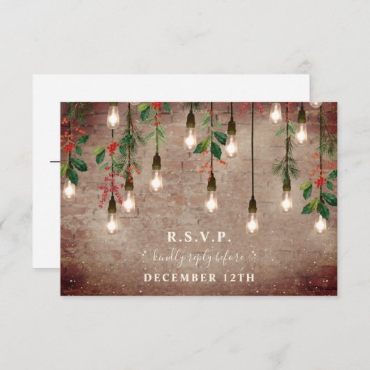 ヴィンテージライトウィンターブリック結婚クリスマス 出欠カード (正面/裏面)
