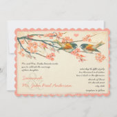 ヴィンテージライトコーラルティール（緑がかった色）ラブバード結婚式の招待 招待状 (正面)