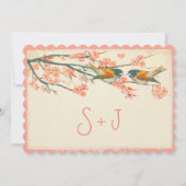 ヴィンテージライトコーラルティール（緑がかった色）ラブバード結婚式の招待 招待状 (裏面)