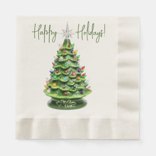 ヴィンテージライトセラミッククリスマスツリーナプキン 縁ありランチョンナプキン (正面)