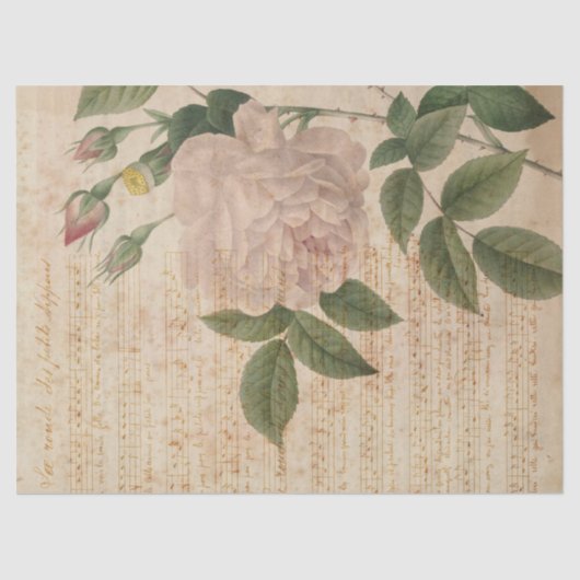 ヴィンテージライトピンクバラアンドミュージックデコパージュ 薄葉紙 (正面)