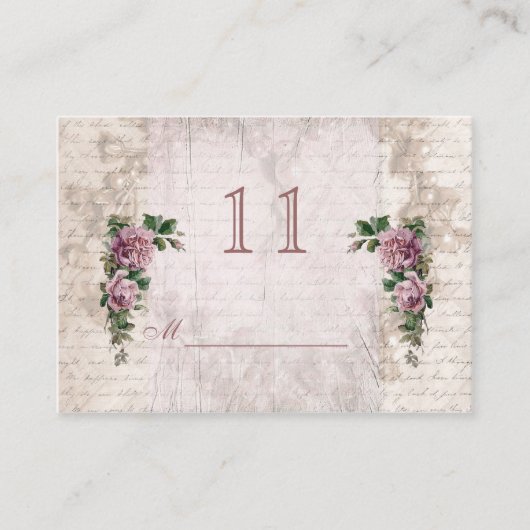 ヴィンテージライトピンクバラテーブル座席表 プレイスカード (正面)