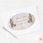 ヴィンテージライトピンクバラ結婚ズサンキューステッカー 楕円形シール (封筒)