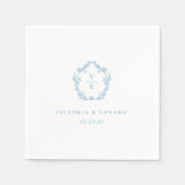 ヴィンテージライトブルークレストモノグラム結婚ズ スタンダードカクテルナプキン (正面)