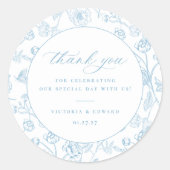 ヴィンテージライトブルーフローラ結婚ズありがとう ラウンドシール (正面)