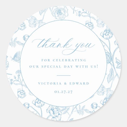ヴィンテージライトブルーフローラ結婚ズありがとう ラウンドシール (正面)