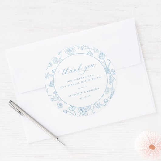 ヴィンテージライトブルーフローラ結婚ズありがとう ラウンドシール (封筒)