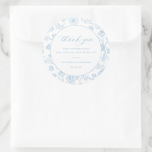 ヴィンテージライトブルーフローラ結婚ズありがとう ラウンドシール (バッグ)