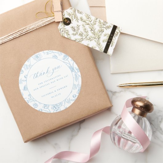 ヴィンテージライトブルーフローラ結婚ズありがとう ラウンドシール (ギフト)