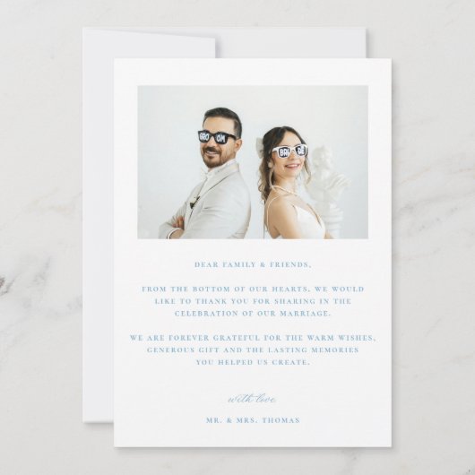 ヴィンテージライトブルーモノグラム結婚クレストの写真 サンキューカード (裏面)