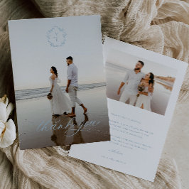 ヴィンテージライトブルーモノグラム結婚クレストの写真 サンキューカード
