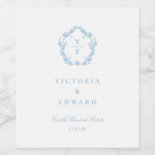 ヴィンテージライトブルーモノグラム結婚クレスト ワインラベル (シングルラベル)