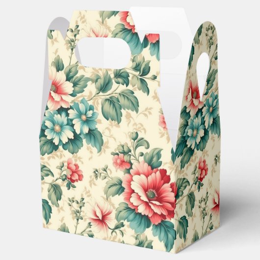 ヴィンテージライトブルー赤ビクトリアンフローラデザイン フェイバーボックス (オープン)