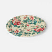 ヴィンテージライトブルー赤ビクトリアンフローラデザイン ペーパープレート (アングル)