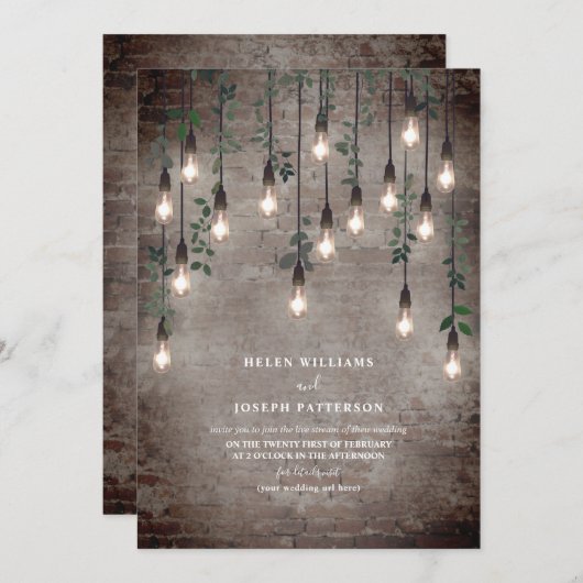 ヴィンテージライト産業用ブリック植物仮想 招待状 (正面/裏面)