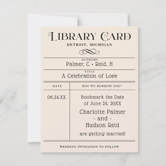 ヴィンテージライブラリのカード結婚式の日付を保存 セーブザデート (正面)