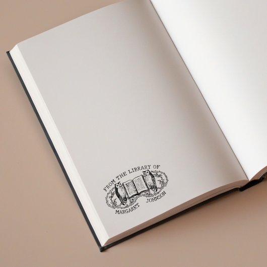 ヴィンテージライブラリのEx Libris Owls ラバースタンプ